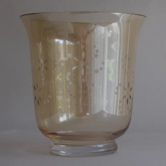 Very Large Glass Vintage PARTYLITE Golden Lustre Hurricane Candle Holder - Picture 2 of 6